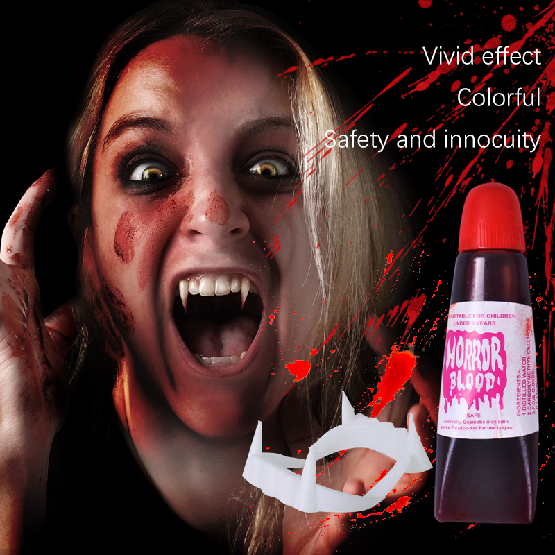 Cosplay Prop Paint - ハロウィン吸血鬼義歯人工血漿セット、リアルな白いプラスチックシリコン製の偽歯、コスプレ、ハロウィン、パーティー小道具用