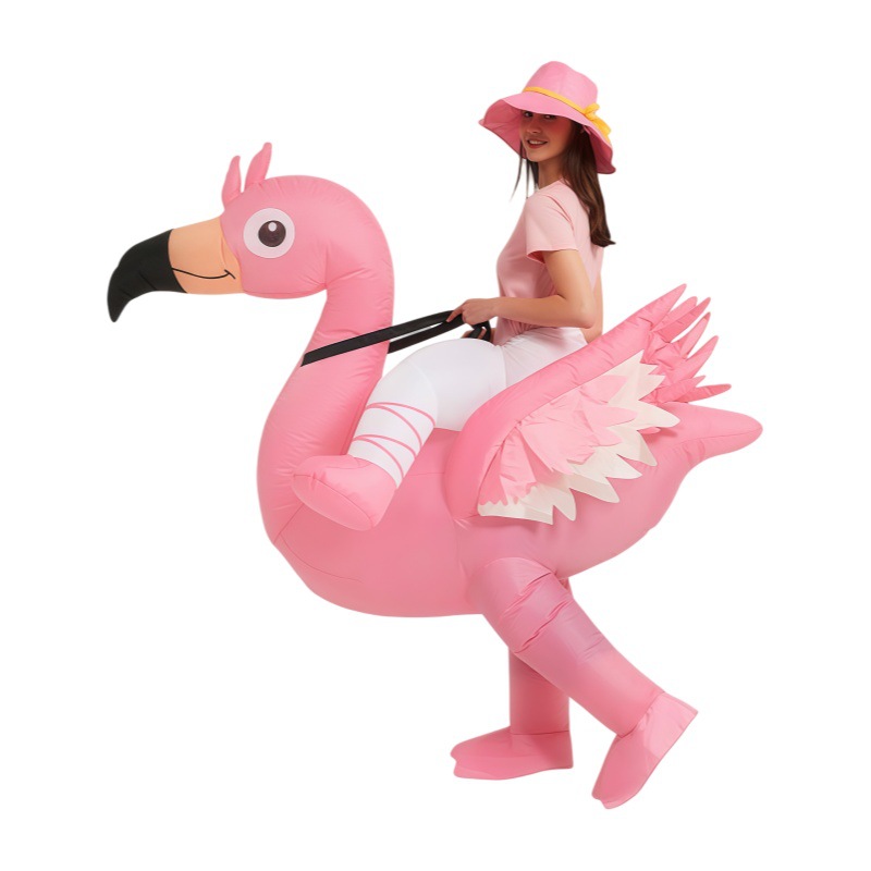 Prop For Cosplay - ピンクのフラミンゴの着ぐるみ、膨らませて着るコスチューム、漫画風の動物モチーフ、ハロウィンパーティーやコスプレに最適、面白いパフォーマンス用小道具。