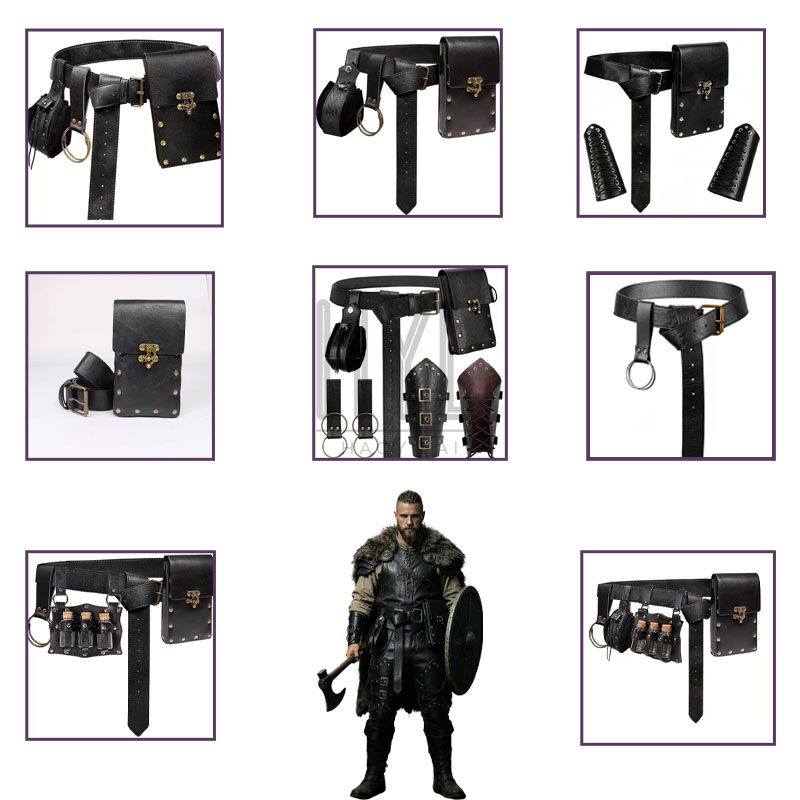 Prop For Cosplay - バイキングコスチュームアクセサリーセット 中世レトロスチームパンク PUレザー小道具 ハロウィンコスプレ LARP ルネサンスパーティー