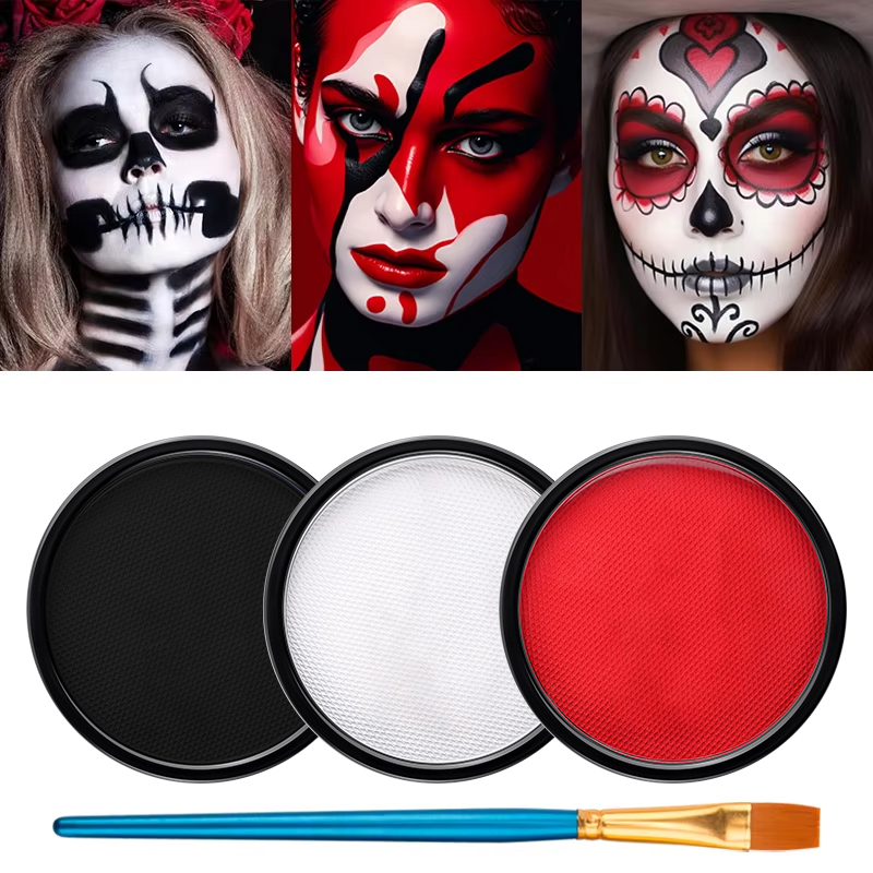 3色（黒、白、赤）の水性フェイスペイントセット（無料ブラシ付 - Cosplay Prop Paint のレビューと価格
