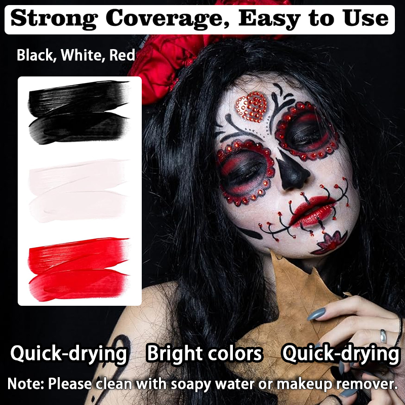3色（黒、白、赤）の水性フェイスペイントセット（無料ブラシ付 - Cosplay Prop Paint のレビューと価格